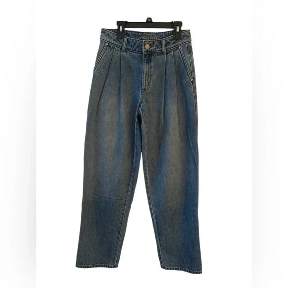 MICHEAL KORS  pleated barrel high rise tapered denim mom jeans